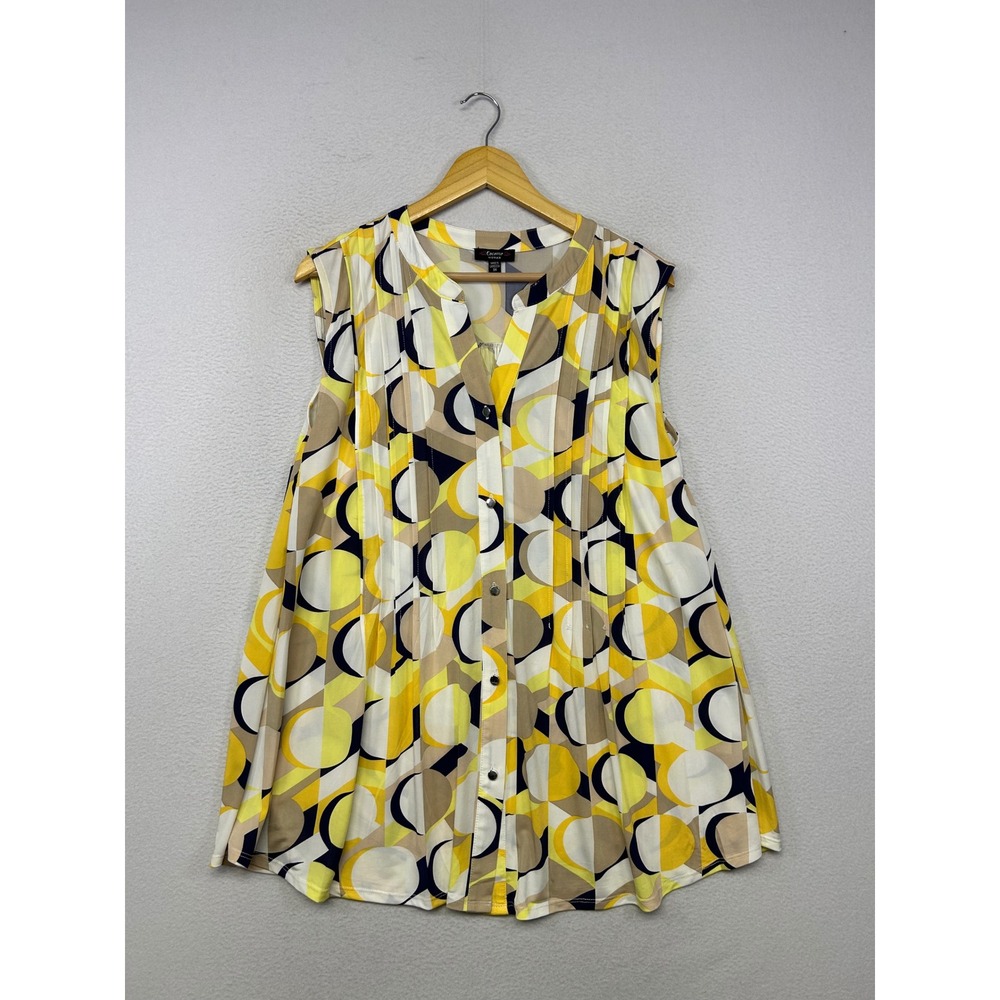 Retro Mod Cocomo Woman Womens 3X Yellow Geometric Circle Sleeveless Blouse